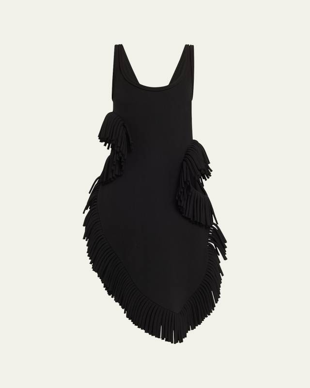Scatter Wool Fringe Sleeveless Cutout Midi Dress